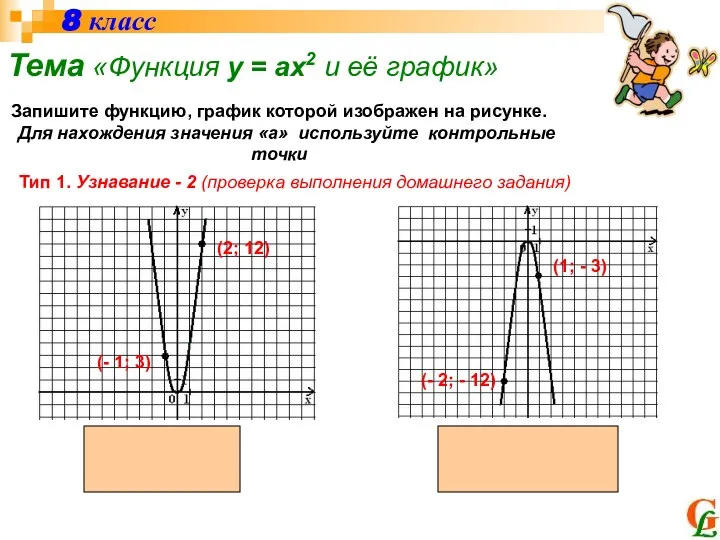 8 класс Тема «Функция у = ах2 и её график» Запишите функцию,