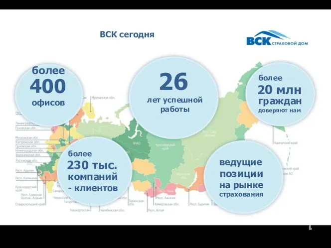 ВСК сегодня более офисов 400 лет успешной работы 26 более граждан доверяют