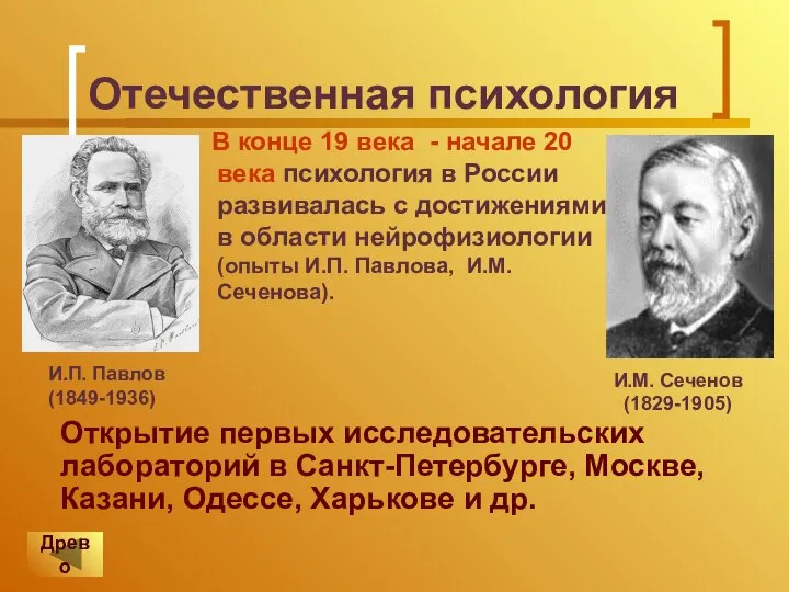 Отечественная психология В конце 19 века - начале 20 века психология в