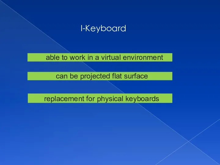 I-Keyboard able to work in a virtual environment can be projected flat
