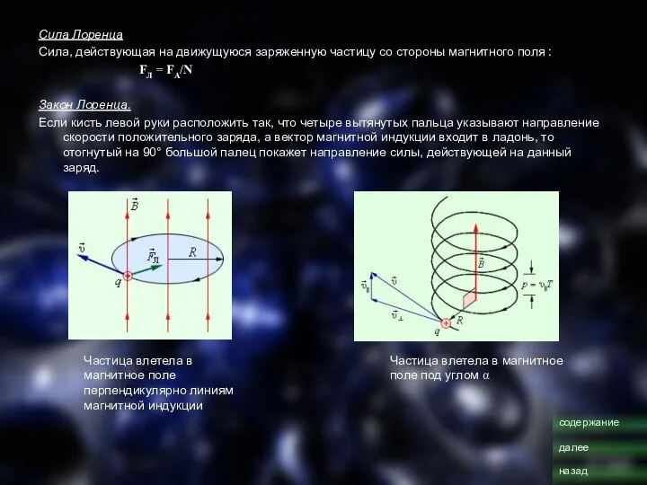 Сила Лоренца Сила, действующая на движущуюся заряженную частицу со стороны магнитного поля