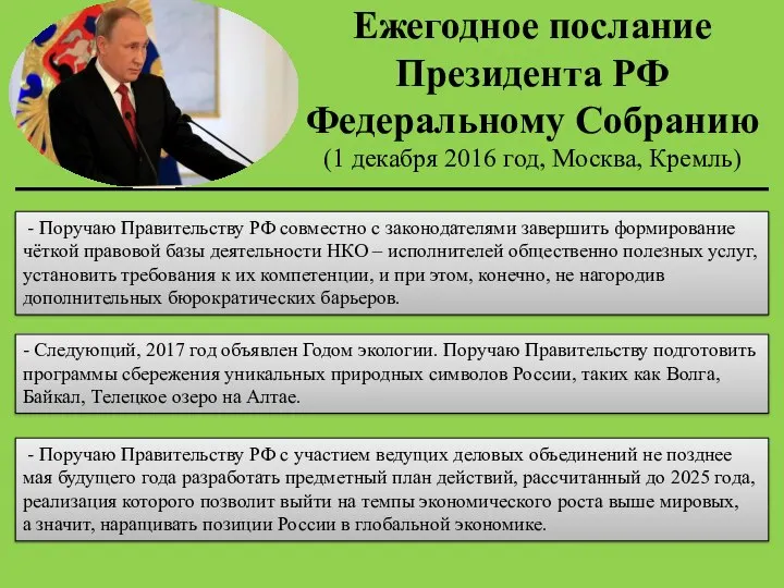 Ежегодное послание Президента РФ Федеральному Собранию (1 декабря 2016 год, Москва, Кремль)