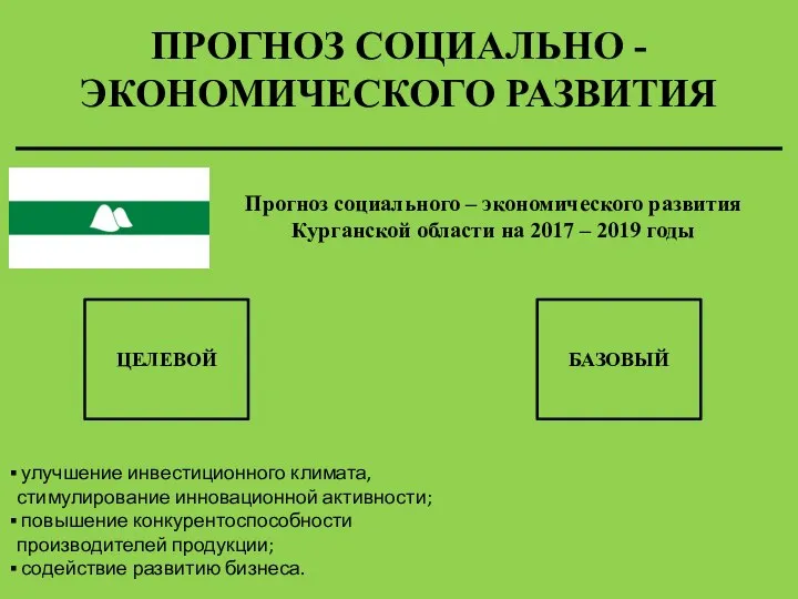 ПРОГНОЗ СОЦИАЛЬНО -ЭКОНОМИЧЕСКОГО РАЗВИТИЯ Прогноз социального – экономического развития Курганской области на