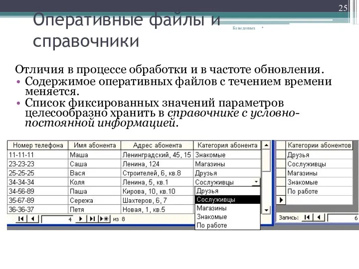 Оперативные файлы и справочники Отличия в процессе обработки и в частоте обновления.