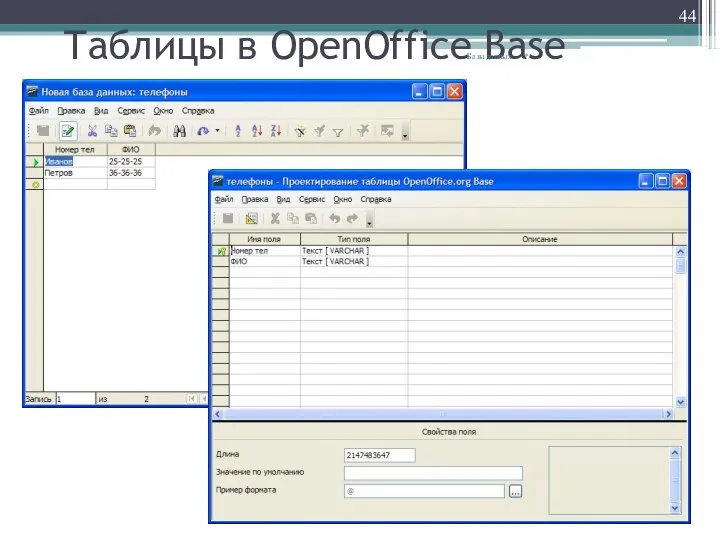 Таблицы в OpenOffice Base * Базы данных