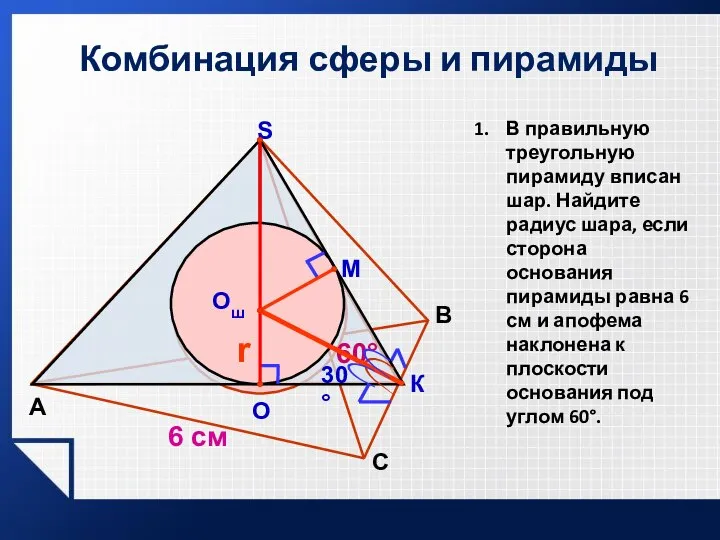 Комбинация сферы и пирамиды А B S М К Oш r 60°