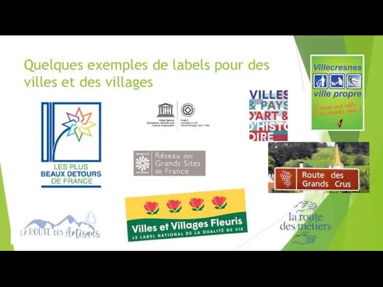 Quelques exemples de labels pour des villes et des villages