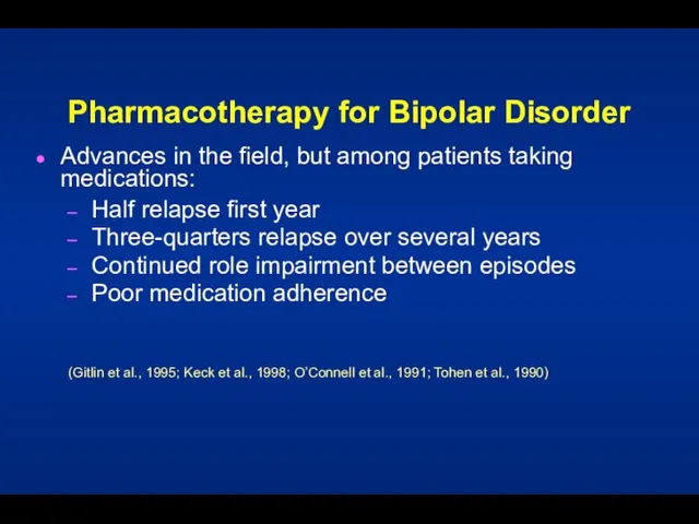 Pharmacotherapy for Bipolar Disorder Advances in the field, but among patients taking
