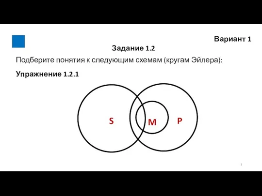 Вариант 1 Задание 1.2 Подберите понятия к следующим схемам (кругам Эйлера): Упражнение 1.2.1