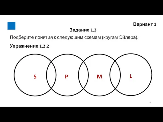 Вариант 1 Задание 1.2 Подберите понятия к следующим схемам (кругам Эйлера): Упражнение 1.2.2