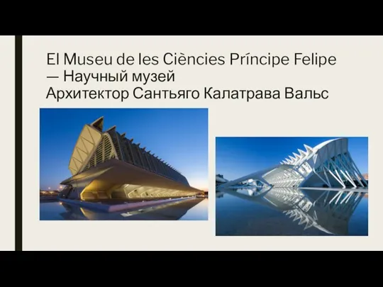 El Museu de les Ciències Príncipe Felipe — Научный музей Архитектор Сантьяго Калатрава Вальс