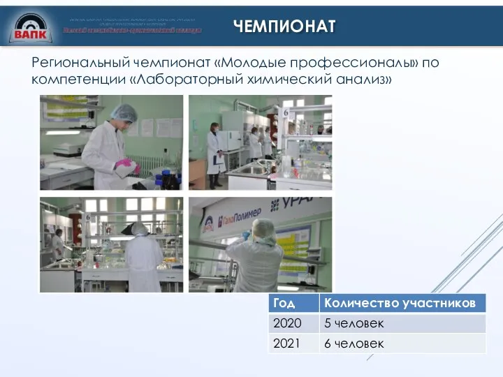 ЧЕМПИОНАТ Региональный чемпионат «Молодые профессионалы» по компетенции «Лабораторный химический анализ»