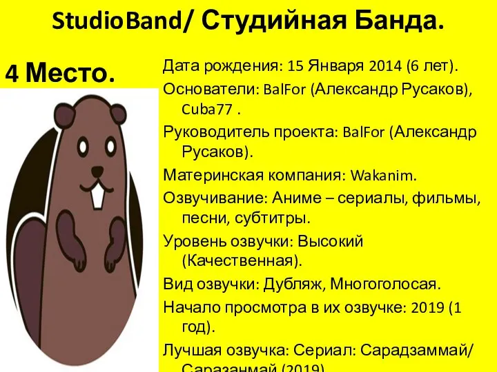 StudioBand/ Студийная Банда. 10 Место. Дата рождения: 15 Января 2014 (6 лет).
