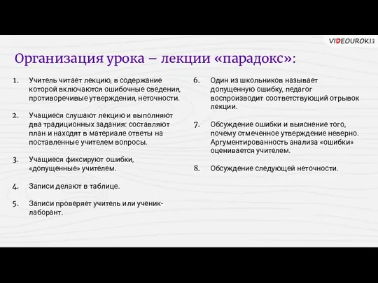 Учитель читает лекцию, в содержание которой включаются ошибочные сведения, противоречивые утверждения, неточности.