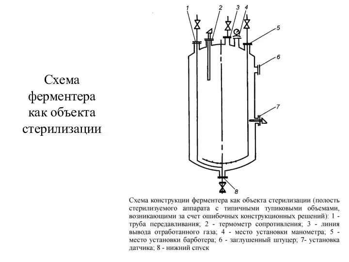 Схема ферментера как объекта стерилизации