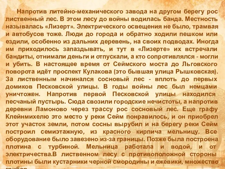 Напротив литейно-механического завода на другом берегу рос лиственный лес. В этом лесу