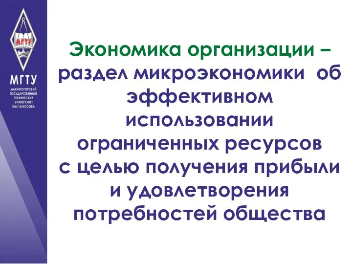 Экономика организации – раздел микроэкономики об эффективном использовании ограниченных ресурсов с целью