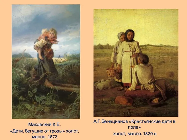 А.Г.Венецианов «Крестьянские дети в поле» холст, масло. 1820-е Маковский К.Е. «Дети, бегущие