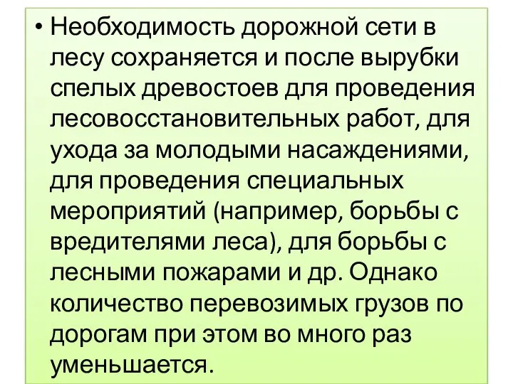 Необходимость дорожной сети в лесу сохраняется и после вырубки спелых древостоев для