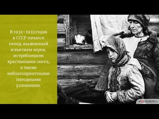 В 1932–1933 годах в СССР начался голод, вызванный изъятием зерна, истреблением крестьянами