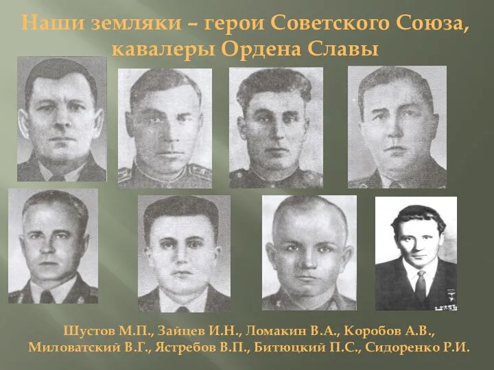 Наши земляки – герои Советского Союза, кавалеры Ордена Славы Шустов М.П., Зайцев