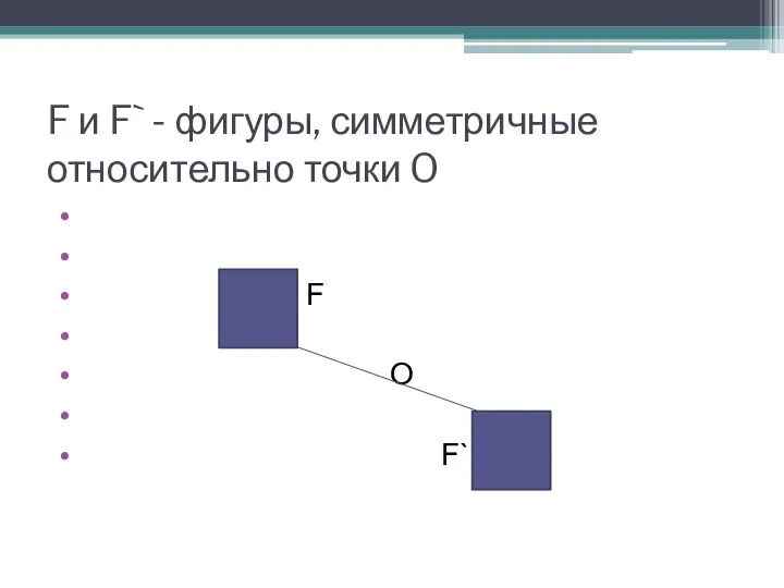 F и F` - фигуры, симметричные относительно точки O F O F`