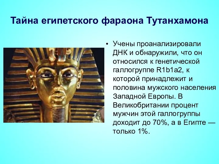Тайна египетского фараона Тутанхамона Учены проанализировали ДНК и обнаружили, что он относился