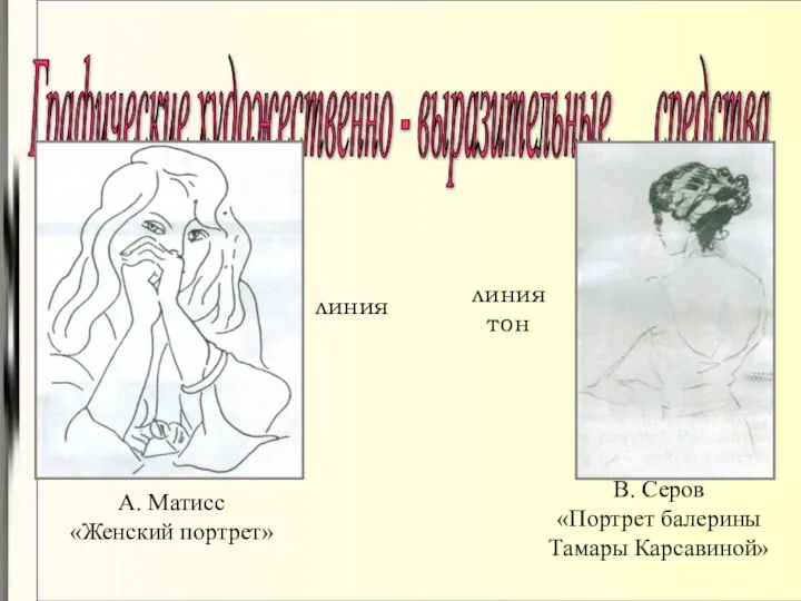 Графические художественно - выразительные средства линия А. Матисс «Женский портрет» линия тон