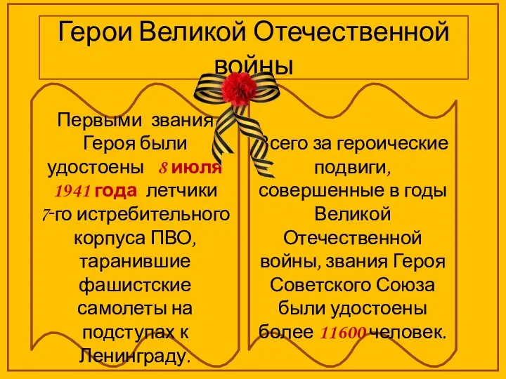 Герои Великой Отечественной войны Первыми звания Героя были удостоены 8 июля 1941