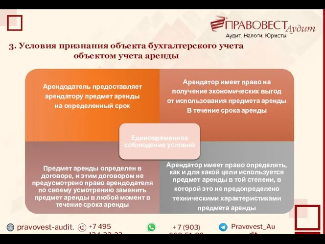 pravovest-audit.ru +7 495 134-32-23 + 7 (903) 669-51-90 Pravovest_Audit 3. Условия признания