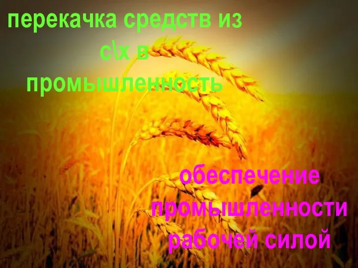 перекачка средств из с\х в промышленность обеспечение промышленности рабочей силой