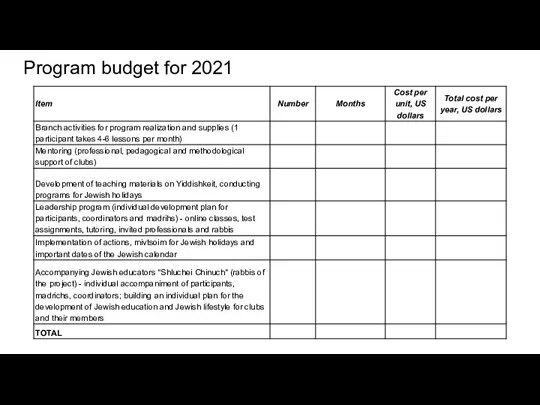 Program budget for 2021