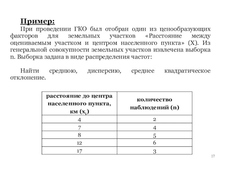 Пример: При проведении ГКО был отобран один из ценообразующих факторов для земельных