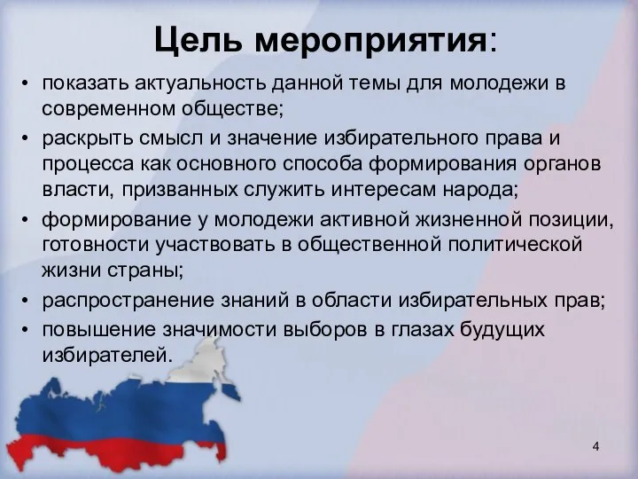 Цель мероприятия: показать актуальность данной темы для молодежи в современном обществе; раскрыть