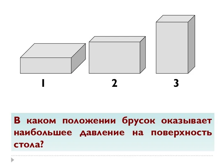 В каком положении брусок оказывает наибольшее давление на поверхность стола?