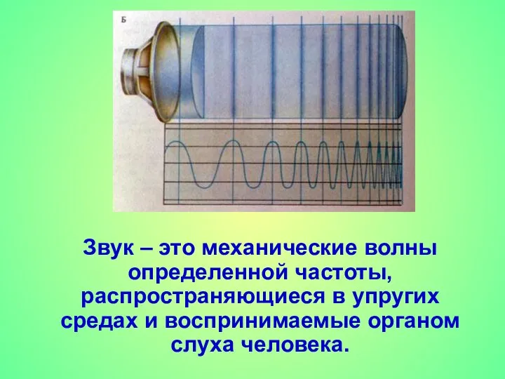 Звук – это механические волны определенной частоты, распространяющиеся в упругих средах и воспринимаемые органом слуха человека.