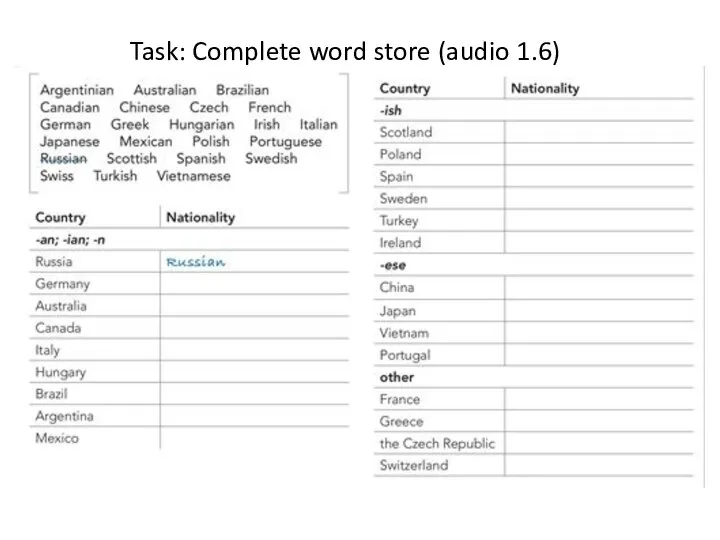 Task: Complete word store (audio 1.6)
