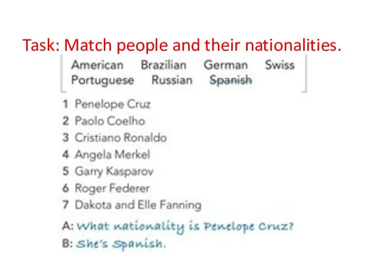Task: Match people and their nationalities.