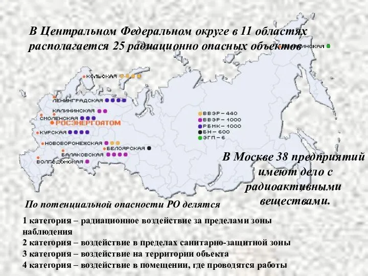 В Центральном Федеральном округе в 11 областях располагается 25 радиационно опасных объектов