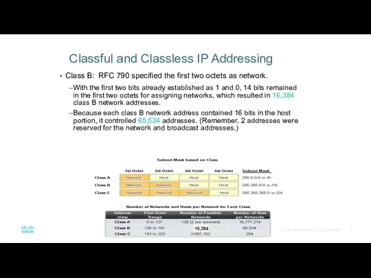 Classful and Classless IP Addressing Class B: RFC 790 specified the first