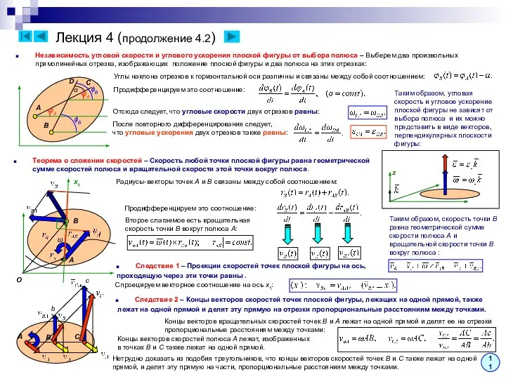 Лекция 4 (продолжение 4.2) Независимость угловой скорости и углового ускорения плоской фигуры