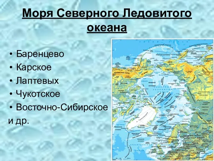 Баренцево Карское Лаптевых Чукотское Восточно-Сибирское и др. Моря Северного Ледовитого океана