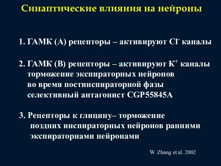 Синаптические влияния на нейроны 1. ГАМК (А) рецепторы – активируют Cl- каналы