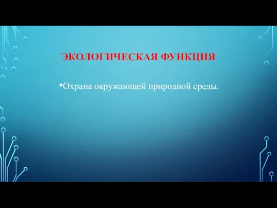 ЭКОЛОГИЧЕСКАЯ ФУНКЦИЯ Охрана окружающей природной среды.