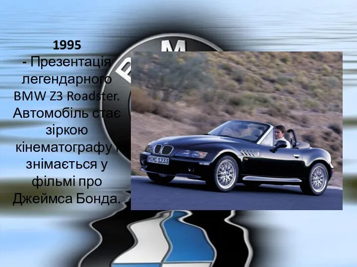 1995 - Презентація легендарного BMW Z3 Roadster. Автомобіль стає зіркою кінематографу і