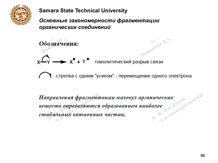 Samara State Technical University Основные закономерности фрагментации органических соединений