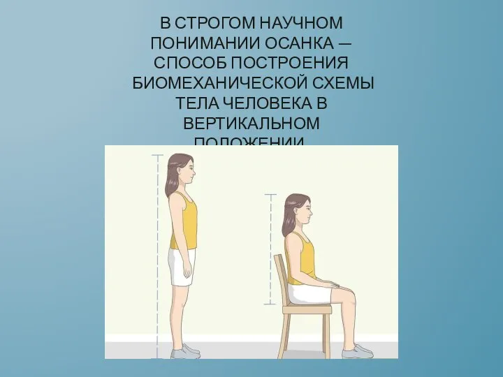 В СТРОГОМ НАУЧНОМ ПОНИМАНИИ ОСАНКА — СПОСОБ ПОСТРОЕНИЯ БИОМЕХАНИЧЕСКОЙ СХЕМЫ ТЕЛА ЧЕЛОВЕКА В ВЕРТИКАЛЬНОМ ПОЛОЖЕНИИ.