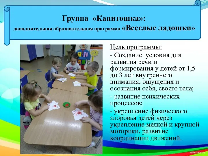 Цель программы: - Создание условия для развития речи и формирования у детей