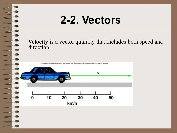 2-2. Vectors Velocity is a vector quantity that includes both speed and direction.