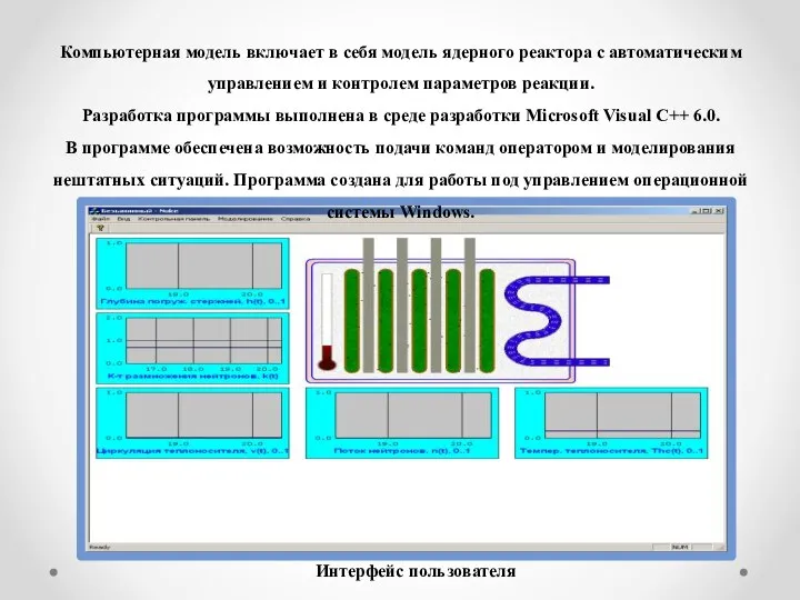 Компьютерная модель включает в себя модель ядерного реактора с автоматическим управлением и